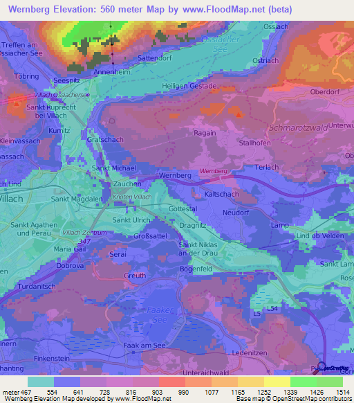 Wernberg,Austria Elevation Map