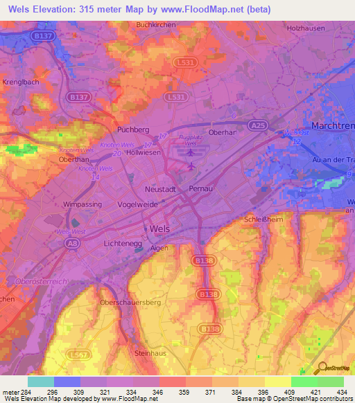 Wels,Austria Elevation Map