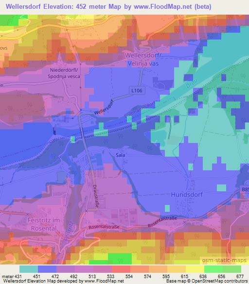 Wellersdorf,Austria Elevation Map