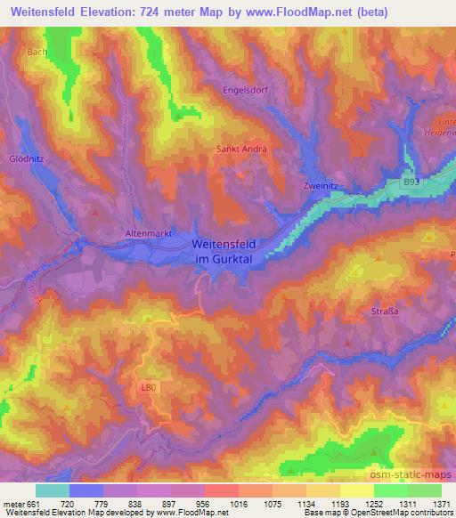 Weitensfeld,Austria Elevation Map