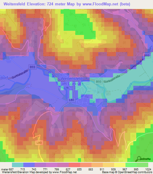 Weitensfeld,Austria Elevation Map