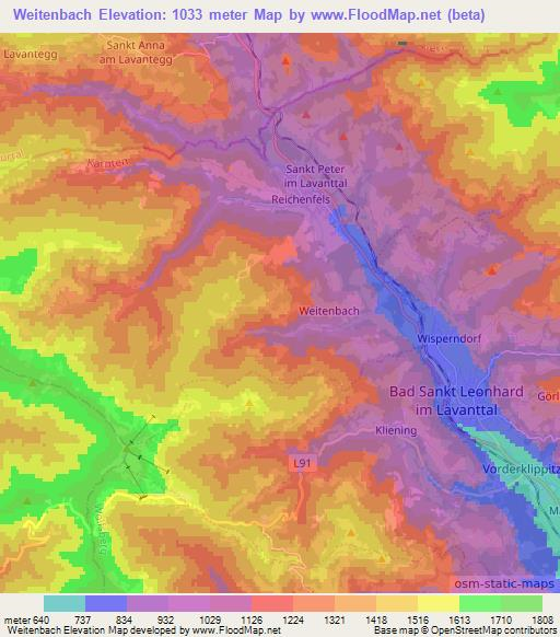 Weitenbach,Austria Elevation Map
