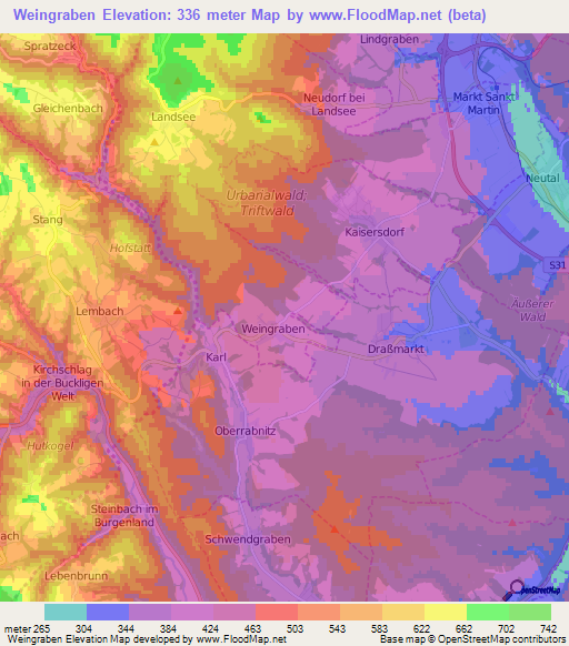 Weingraben,Austria Elevation Map