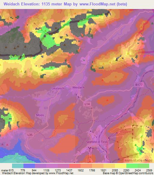 Weidach,Austria Elevation Map
