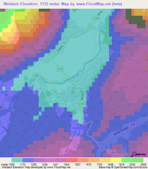 Weidach,Austria Elevation Map