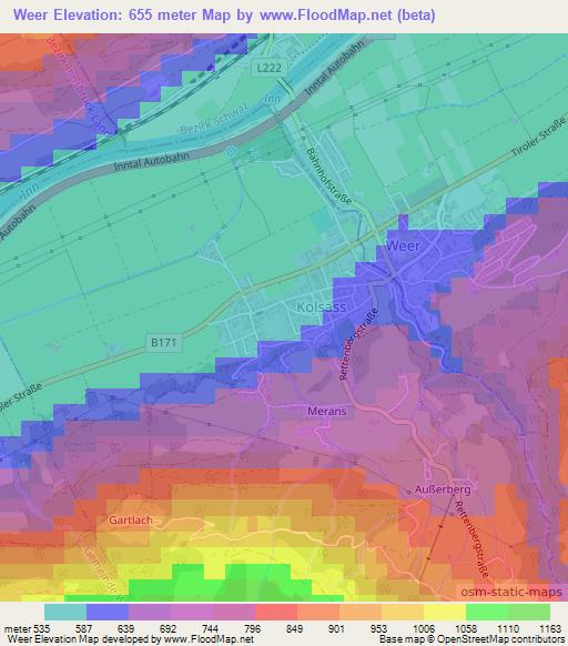 Weer,Austria Elevation Map
