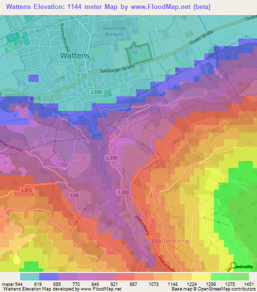 Wattens,Austria Elevation Map