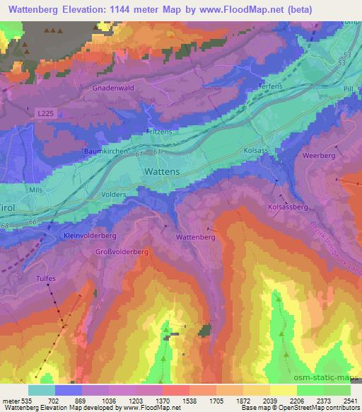 Wattenberg,Austria Elevation Map