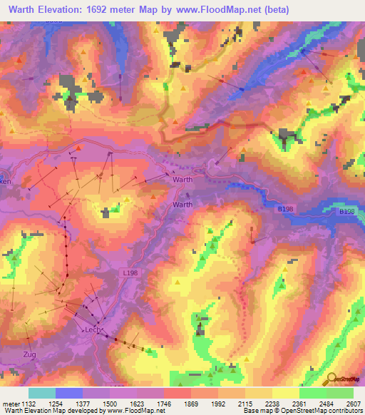 Warth,Austria Elevation Map