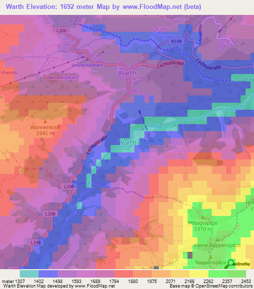 Warth,Austria Elevation Map