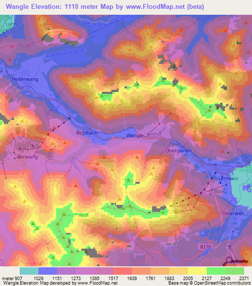 Wangle,Austria Elevation Map