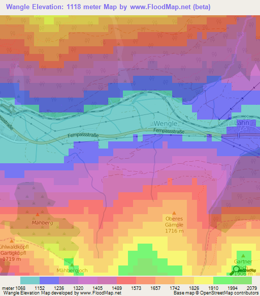 Wangle,Austria Elevation Map