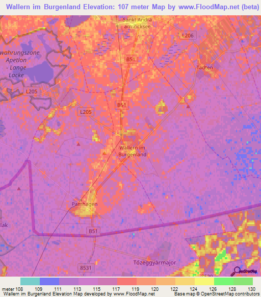 Wallern im Burgenland,Austria Elevation Map