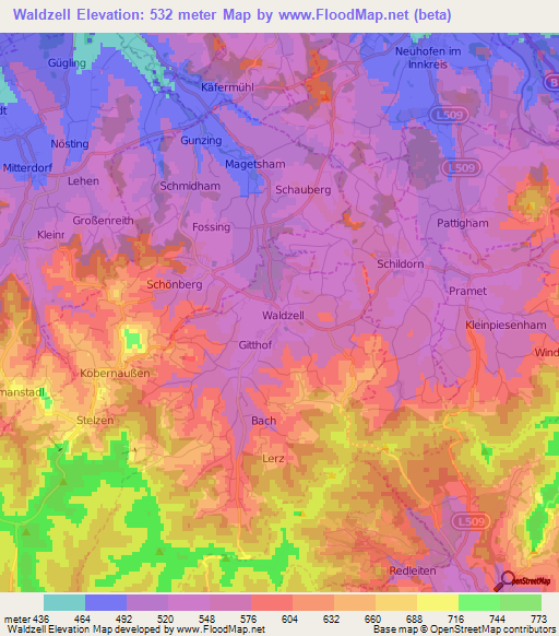 Waldzell,Austria Elevation Map