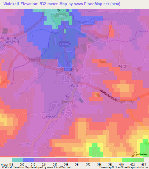 Waldzell,Austria Elevation Map