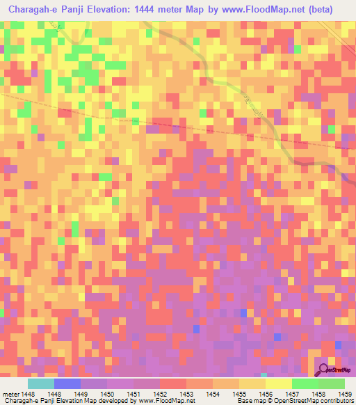 Charagah-e Panji,Iran Elevation Map