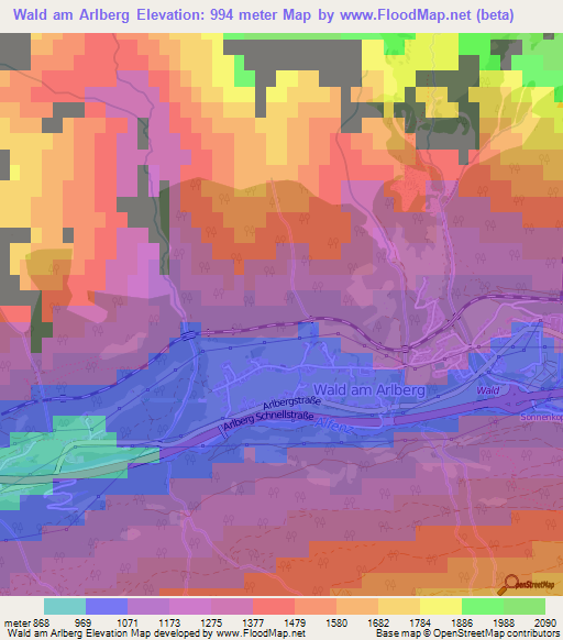 Wald am Arlberg,Austria Elevation Map