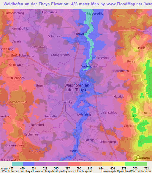 Waidhofen an der Thaya,Austria Elevation Map