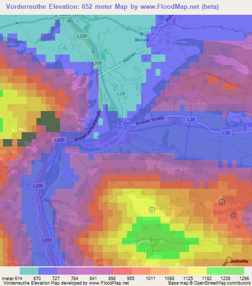 Vorderreuthe,Austria Elevation Map