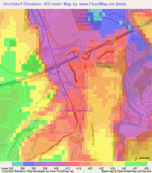 Vorchdorf,Austria Elevation Map