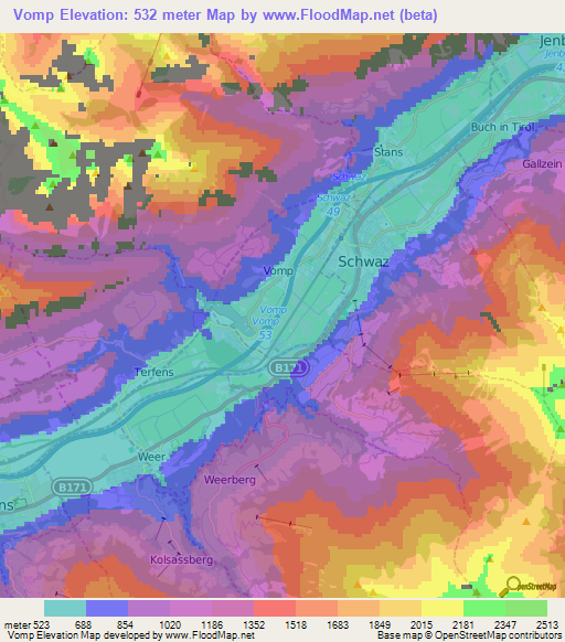 Vomp,Austria Elevation Map