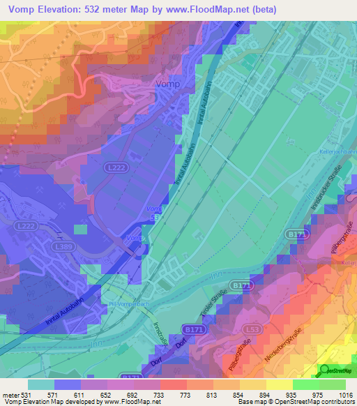 Vomp,Austria Elevation Map