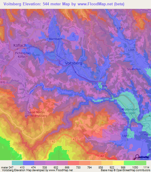 Voitsberg,Austria Elevation Map