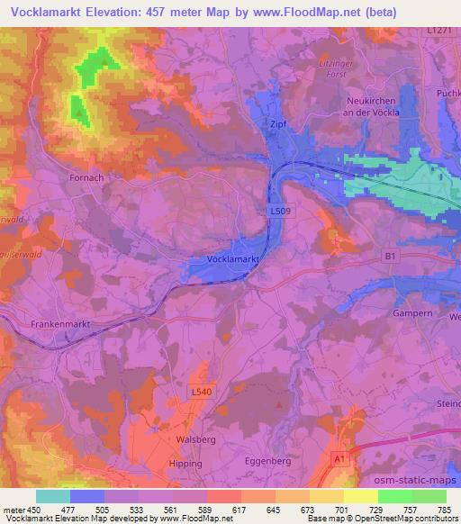 Vocklamarkt,Austria Elevation Map