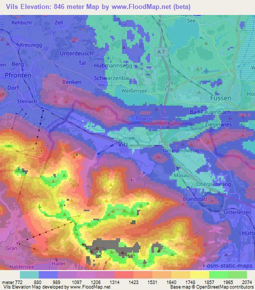 Vils,Austria Elevation Map