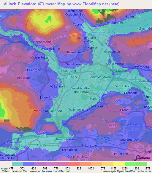 Villach,Austria Elevation Map