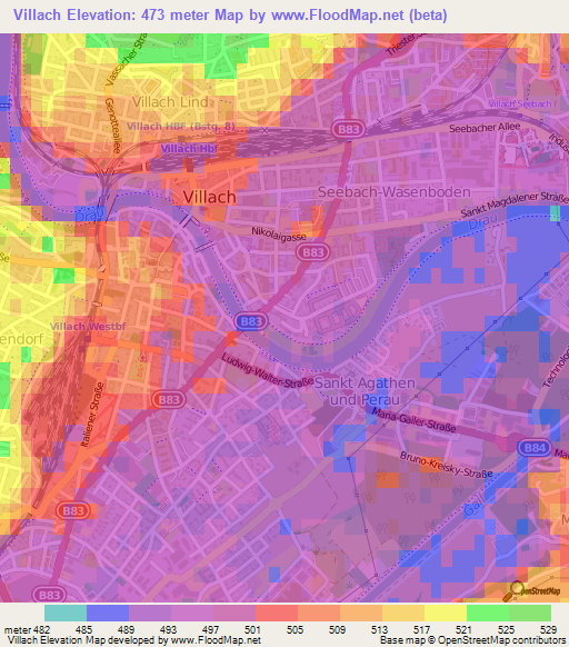 Villach,Austria Elevation Map
