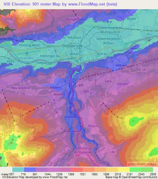 Vill,Austria Elevation Map
