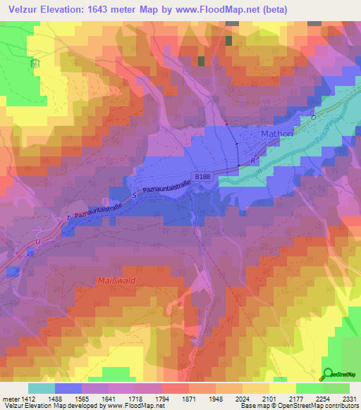Velzur,Austria Elevation Map