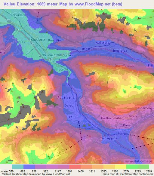 Valleu,Austria Elevation Map