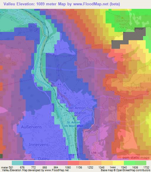 Valleu,Austria Elevation Map