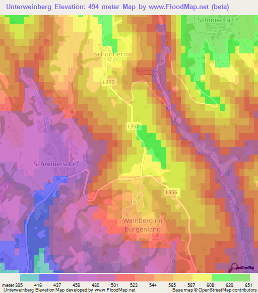 Unterweinberg,Austria Elevation Map