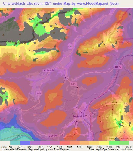 Unterweidach,Austria Elevation Map