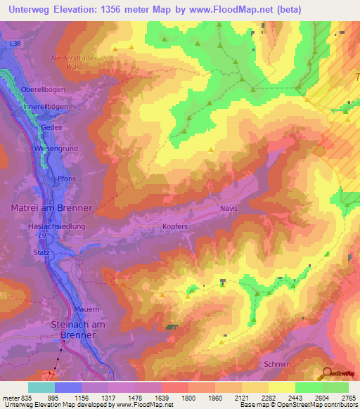 Unterweg,Austria Elevation Map
