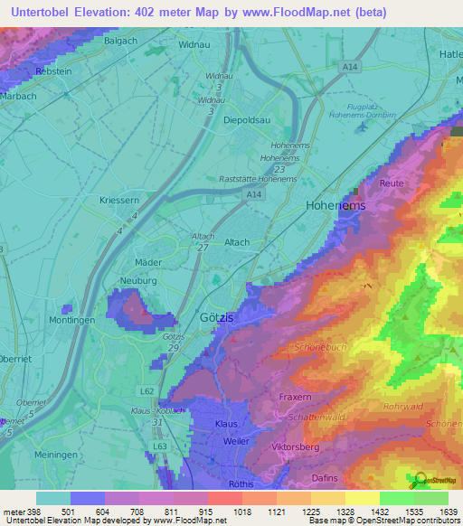 Untertobel,Austria Elevation Map