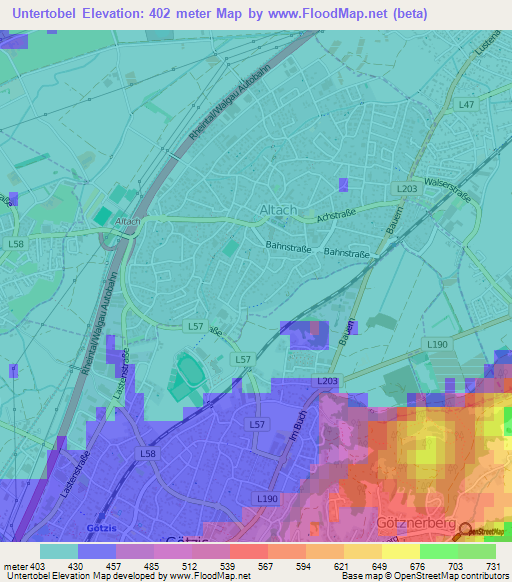 Untertobel,Austria Elevation Map