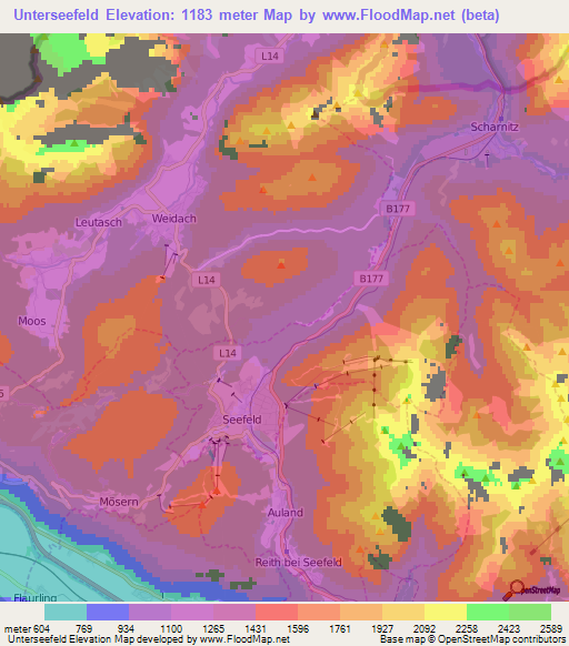 Unterseefeld,Austria Elevation Map
