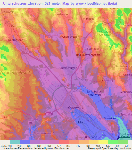 Unterschutzen,Austria Elevation Map