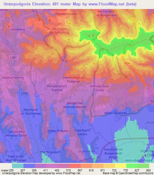 Unterpodgoria,Austria Elevation Map