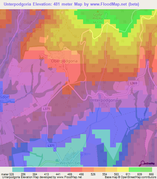 Unterpodgoria,Austria Elevation Map