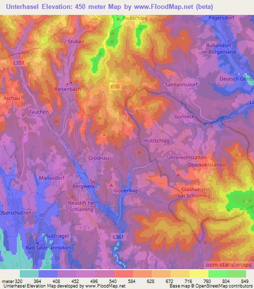 Unterhasel,Austria Elevation Map
