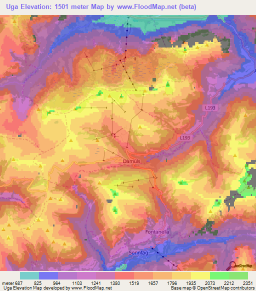 Uga,Austria Elevation Map