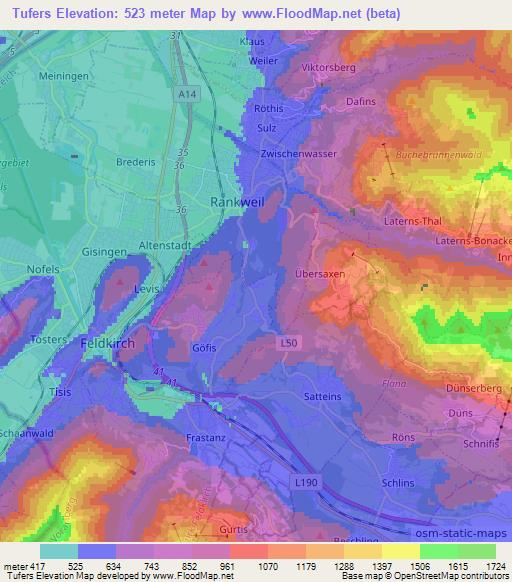 Tufers,Austria Elevation Map
