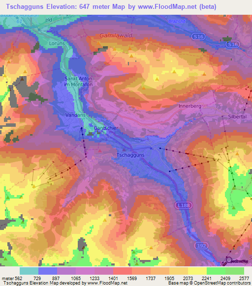 Tschagguns,Austria Elevation Map