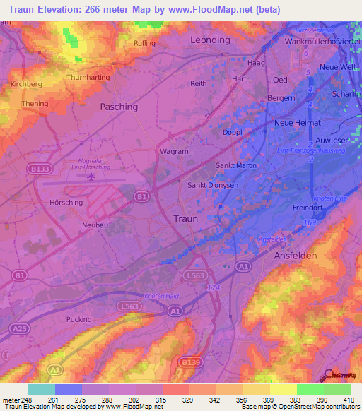 Traun,Austria Elevation Map