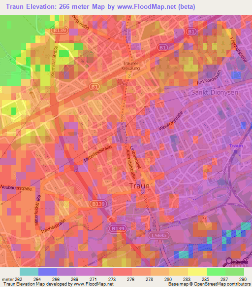 Traun,Austria Elevation Map